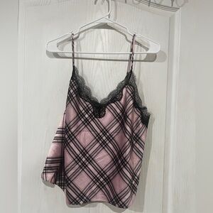 FINAL PRICE NWT Victoria's Secret Pink Satin Lace Plaid Checked  Top